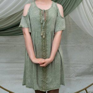 Altar'd State | Sage Green Cold Shoulder Boho Tunic Dress Size S